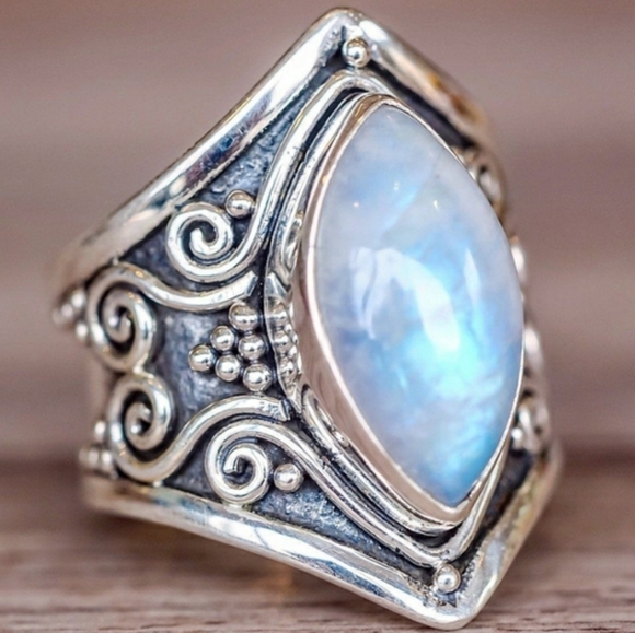 Jewelry - Moon Stone Marquise Silver Ring